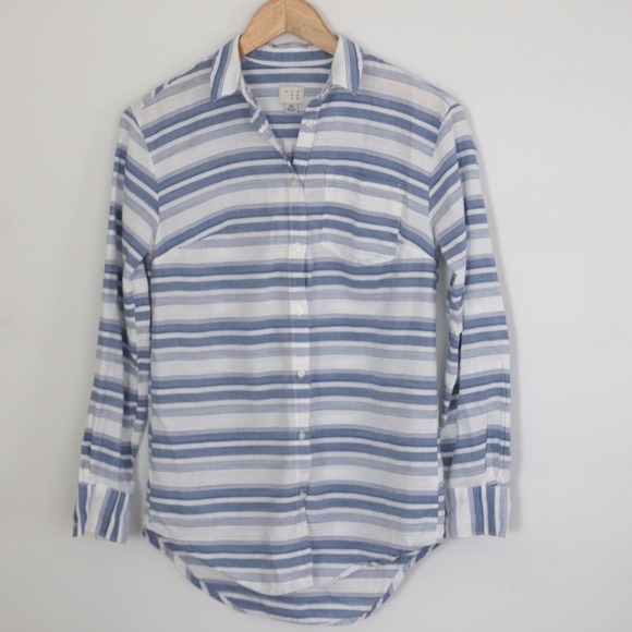 A New Day Striped Button Up Blue Blouse - Picture 7 of 8